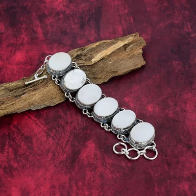 Natural Mother Of Pearl Gemstone 925 Sterling Silver Statement Jewelry Bracelet - Image 1 of 4