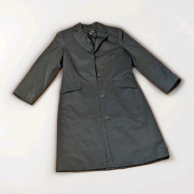 H&M Women’s Black Cotton Nylon Trench Coat Size 6 Long Lightweight - Image 1 of 4
