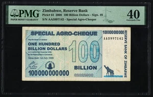 Zimbabwe 100 Billion Dollars AA 2008 Special Agro Cheque PMG Certified Banknote - Picture 1 of 6