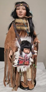 vintage NATIVE AMERICAN WOMAN DOLL w/BABY IN PAPOOSE indian CERAMIC 22 INCH TALL - Picture 1 of 6