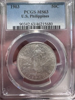 1903 US-Philippines 50 Centavos Silver Coin PCGS MS63 - Image 1 of 4