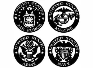 Air Force Marine Army Navy 4 pcs 2 Inch Black Fused Glass Decals - Picture 1 of 1
