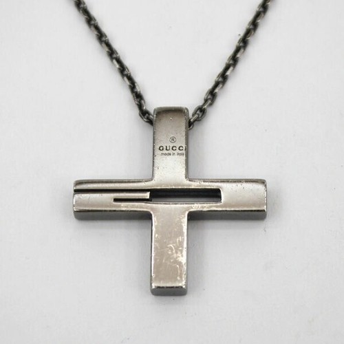 Gucci Collana Autentica Croce Crocifisso Ritaglio G Ciondolo Argento 925 Giappone