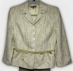 Ann Taylor Women's Size 4 Green Tweed Linen Blend Blazer Career Coquette Barbie - Picture 1 of 11