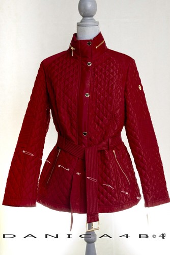 Michael Kors Cappotto Trapuntato con Cappuccio Diamante Cintura Giacca Anorak Rosso L