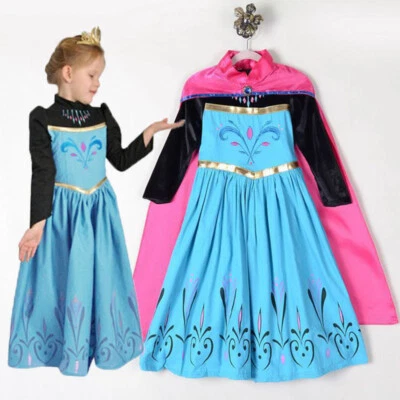 GIRLS CORONATION COSPLAY FROZE ELSA PRINCESS COSTUME PARTY FANCY DRESS + CAPE - Image 1 of 4