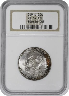 1949-D Franklin Silver Half Dollar MS64FBL NGC - Image 1 of 2
