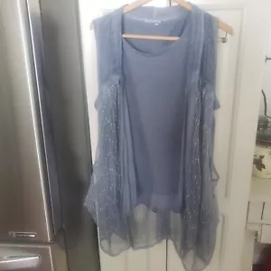 Kamana Boho Sleveless Cascade Summer 2 Piece Blue Open Top Tank - Picture 1 of 17