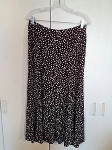 DIALOGUE LADIES LONG POLYESTER STRECH A-LINE SKIRT-L-BROWN w/POLKA-DOTS-COMFY - Picture 1 of 3