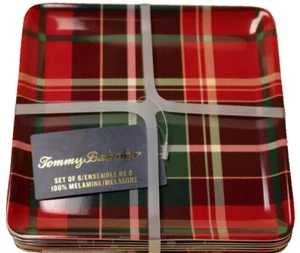 NWT 6PCS TOMMY BAHAMA CHRISTMAS PLAID SQUARE MELAMINE APPETIZER/DESSERT PLATES - Picture 1 of 1