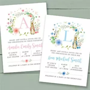 25 Peter Rabbit personalised christening invitations baptism naming day birthday - Picture 1 of 5