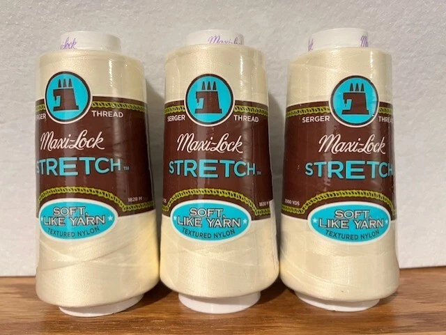 Set of 3 Maxi Lock STRETCH THREAD Nylon Serger Overlock Eggshell 2000 yds Each - Image 1 of 1