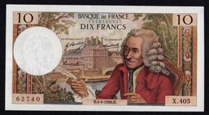 FRANCE 10 FRANCS 1968 P-147c AUNC NO HOLES RARE GRADE! - Picture 1 of 3
