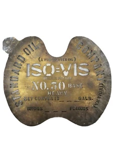 Frühe antike Standard Oil Company Iso Vis No 50 Sockel Messing Fass Schablone - Bild 1 von 4
