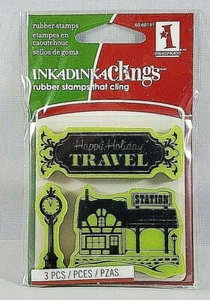 Happy Holiday Retro Village Station Christmas Clock Inkadinkado Cling Stamps - Picture 1 of 1
