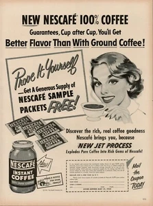 Café Nescafé Bean 1954 anuncio impreso vintage años 50 bebida matutina cafeína despertador - Imagen 1 de 9