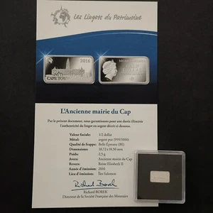 LINGOT 2.5g ARGENT 999‰ BE / CAP TOWN ANCIENNE MAIRIE HALF DOLLAR 2016 SALOMON I - Picture 1 of 3