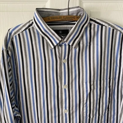 Camisa de vestir Hart Schaffner Marx para hombre con botones XL azul marrón rayas Foto 1 de 4