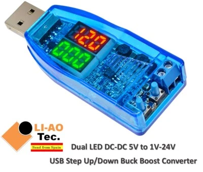 Dual LED DC-DC 5V to 1V-24V USB Step Up Down Buck Boost Converter Power Supply - Imagen 1 de 4