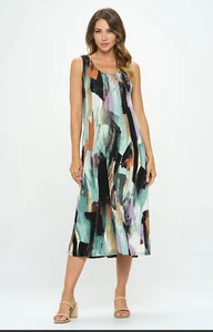 JOSTAR Slinky LONG TANK DRESS Stretch Poly Spandex BLACK W379 S M L XL 2X 3X - Picture 1 of 8