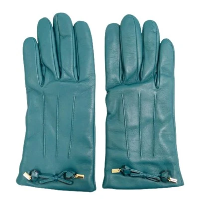Guantes para mujer Coach verde azulado oscuro con lazo de cuero forrados de lana F20887 talla 6,5 -NUEVOS CON ETIQUETAS $135 Foto 1 de 4