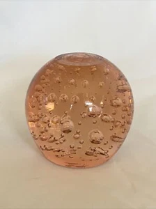 Beachgecko Bullicante Control Bubble Art Glass Pale Salmon Paperweight Handmade - Picture 1 of 19