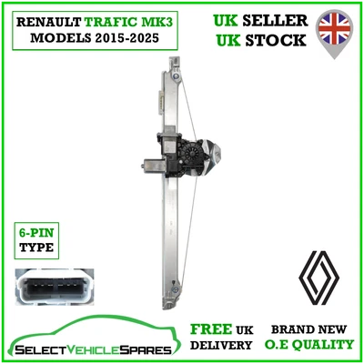 OE NEW RENAULT TRAFIC MK3 FRONT RIGHT WINDOW REGULATOR & MOTOR (6-PIN) 2015-2025 - Image 1 of 4