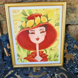 Jacque Pierro Lemon Lady Portrait in Gold Frame Bright Yellow Background 16" H - Picture 1 of 8