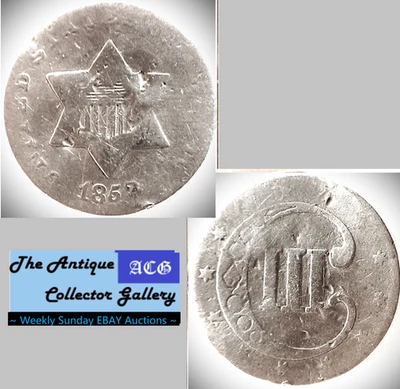 1852 US Phila Mint Silver Type 1 Trime🪙No Outlines to Star🪙3 Cents🪙 - Image 1 of 4