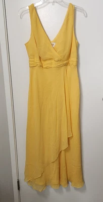 Vestido midi Talbots 100 % seda amarillo 14 imitación envoltura dobladillo lechuga gasa sin mangas Foto 1 de 4