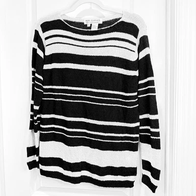 Saks Fifth Avenue - размер M 🖤 Luxe монохромный шелк смесь полоски свитер  - Изображение 1 из 4