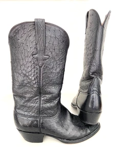 LUCCHESE 1883 Semi Quill Ostrich Leather Western Men's Boots US 9 D - Black - Picture 1 of 14