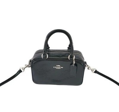 Coach CW190 Satchel Crossbody Crinkled Patent Leather Black Small Handbag - Image 1 of 4