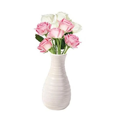 Jarrón irrompible para flores, jarrón de plástico de aspecto cerámico para decoración del hogar, blanco Foto 1 de 4