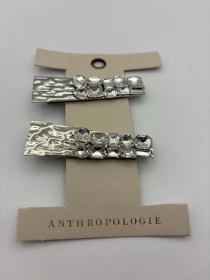 Grampos de cabelo prata texturizados Anthropology com detalhes de cristal Boho Travel Party - Imagem 1 de 2