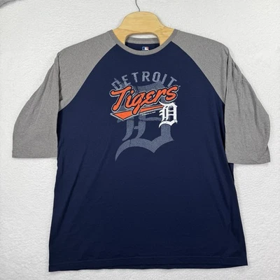 Detroit Tigers Tshirt Mens 2XL Blue Gray Raglan 3/4 Sleeve MLB Baseball Fan - Image 1 of 4