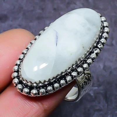 Rainbow Moonstone Gemstone Handmade 925 Sterling Silver Jewelry Ring Size 7 r317 - Image 1 of 3