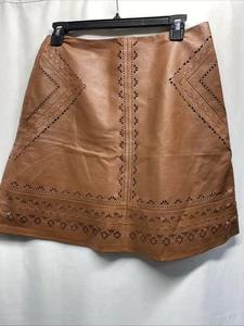 White House Black Market Damenrock 2 hellbraun Leder A-Linie Aztekenmuster Ausschnitt - Bild 1 von 12