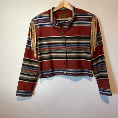 Chaqueta vaquera recortada con flecos a rayas Double D Ranchwear para mujer talla mediana Foto 1 de 4