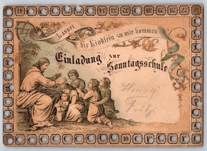 1870-90's German Sunday School Invitation and Attendance Punch Card - Picture 1 of 2