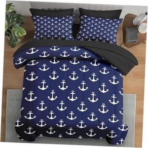 Comforter Set Size, Nautical Navy Blue Sea 7 Pcs Bedding Full Nautical Anchors - Picture 1 of 7