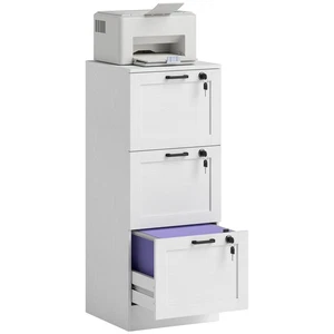 HOMCOM 3-Drawer File Cabinet, Lockable Filing Cabinet for A4 Letter, White - Picture 1 of 11