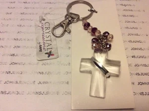 CROSS & BEAD KEYCHAIN GANZ New w/tag ACRYLIC CROSS-METAL KEY RING-ACRYLIC BEADS - Picture 1 of 2