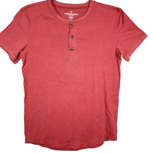 Camisa American Eagle Para Hombres Pequeña Roja Flexible Henley Abotonada Clásica Informal Camiseta - Imagen 1 de 7