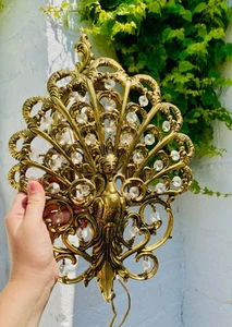 Lámpara de pared antigua de latón pavo real pájaro, aplique, francés, motivo de ángel, rara, ornamentada - Imagen 1 de 17