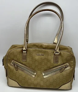 Gucci Vintage Gold Guccissima Logo Printed Canvas Top Handle Bag - Picture 1 of 10
