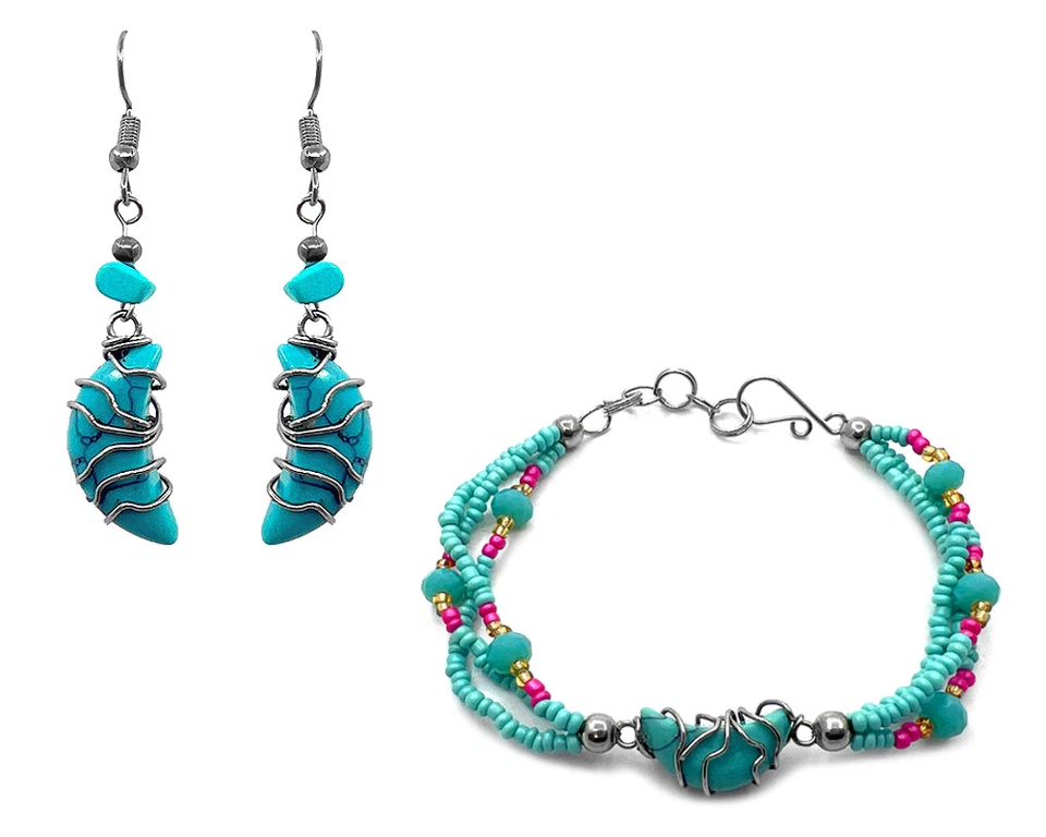 Conjunto de pendientes de piedra de luna envueltos pulsera a juego conjunto de joyas con cuentas de cristal regalos Foto 1 de 1