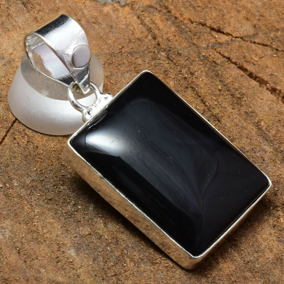 Fabulous Black Onyx Gemstone 925 Sterling Silver Handmade Pear Pendant FK-91 - Immagine 1 di 4