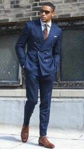 Traje Para Hombre Azul Marino Doble Pecho Formal Negocios Novio Esmoquin Baile de graduación Boda - Imagen 1 de 8