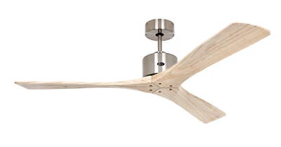 Ceiling Fan 132 CM Brushed Chrome Wooden Wings Nature Soft with Remote Control - Image 1 of 4